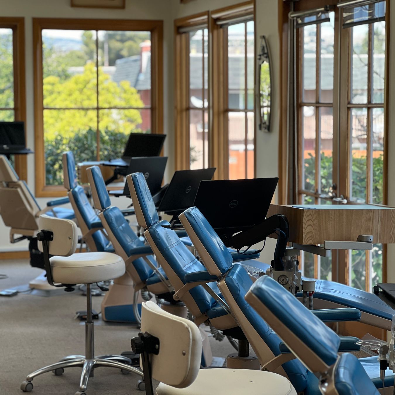 Row of exam stations