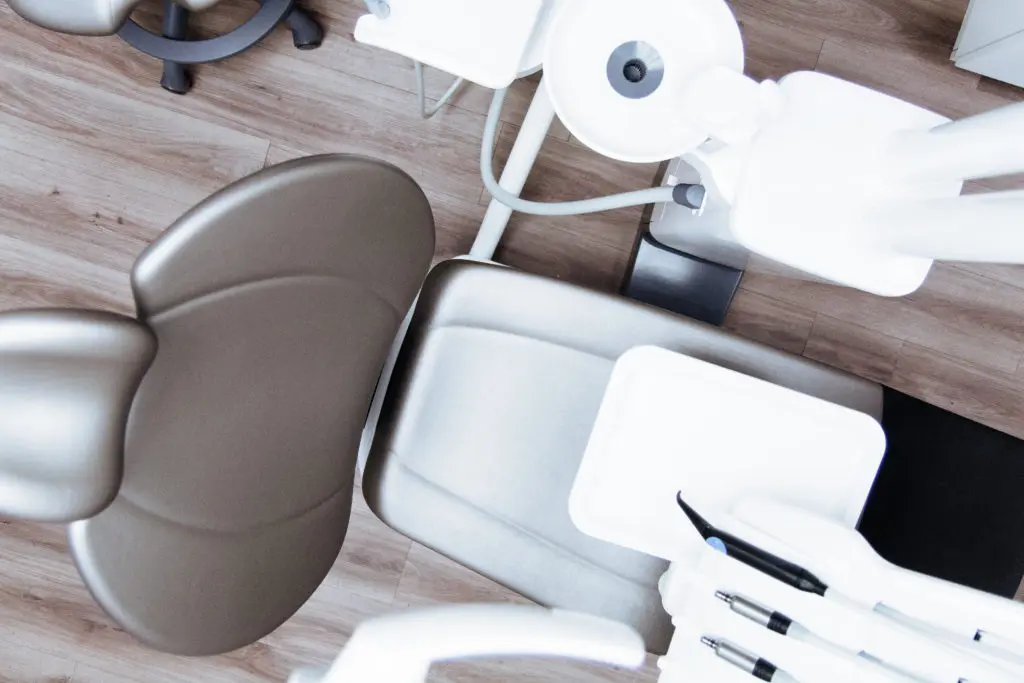 Aerial view of dental exam chair